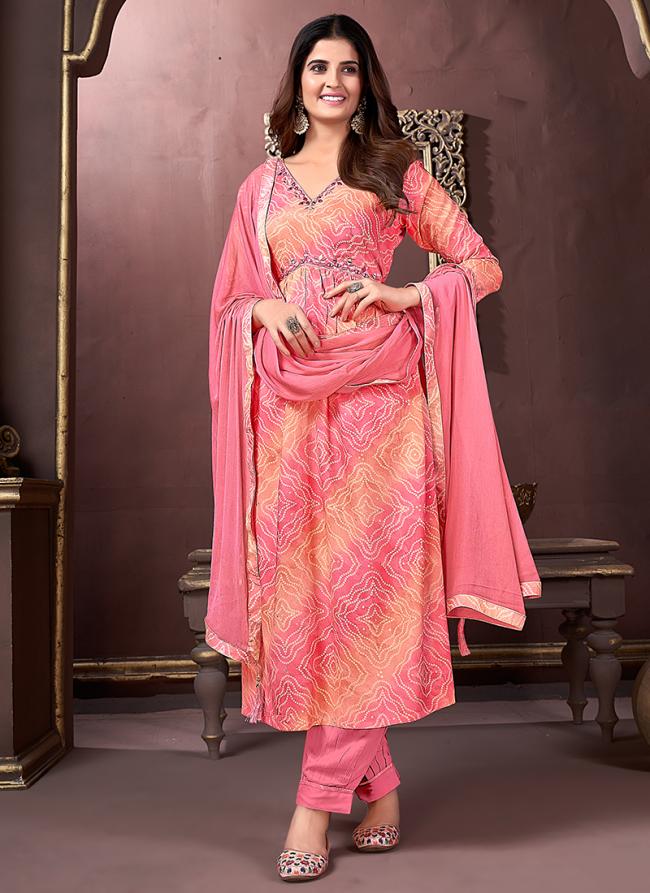 Rayon Pink Festival Wear Hand Work Readymade Alia Cut Salwar Suit